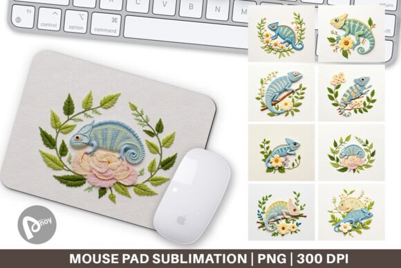 Chameleon Embroidery for Festive Mouse Pads