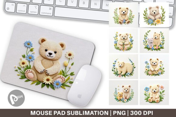 Charming Mouse Pad Bear Embroidery for Your Desk