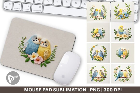 Charming Mouse Pad Budgerigar Embroidery