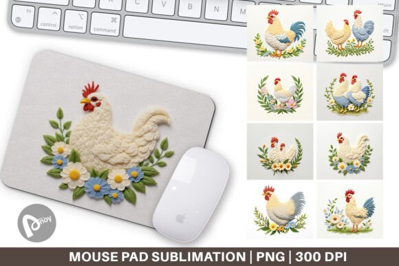 Charming Mouse Pad Chicken Embroidery