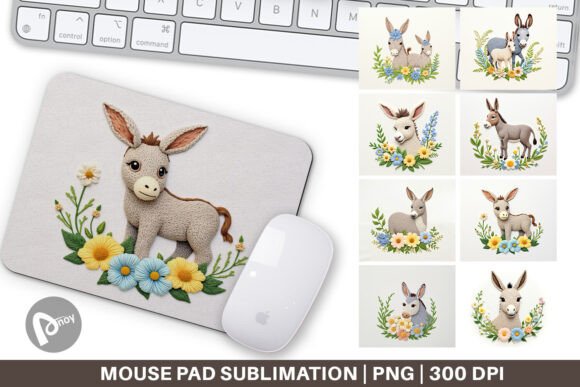 Charming Mouse Pad Donkey Embroidery