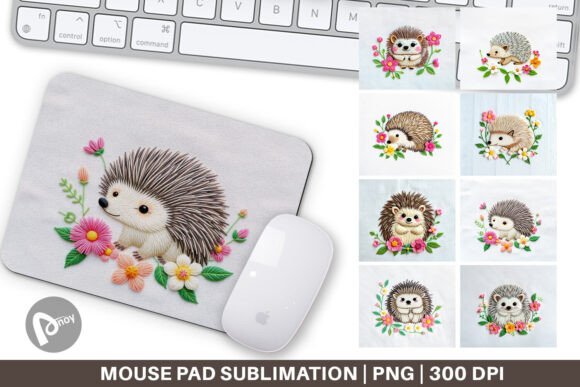Charming Mouse Pad Hedgehog Embroidery