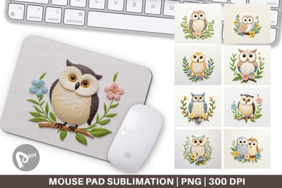 Charming Mouse Pad Owl Embroidery Design