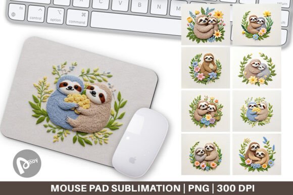 Charming Mouse Pad Sloth Embroidery