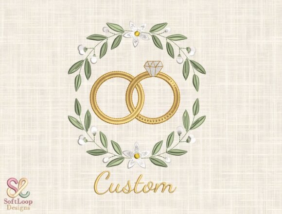 Elegant Custom Wedding Rings Embroidery Design