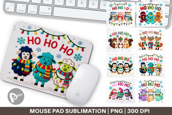 Faux Embroidery Holiday Animal Mouse Pad