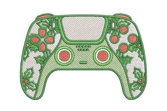 Festive Holly Gaming Controller Embroidery