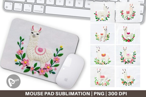 Llama Embroidery for Festive Mouse Pads