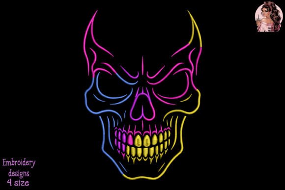 Neon Demon Skull Embroidery: A Bold, Vibrant Choice